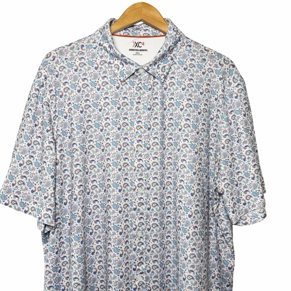 Johnston & Murphy XC4 Paisley Button Down Polo Shirt Short Sleeve XXL Golf Core - Picture 3 of 11